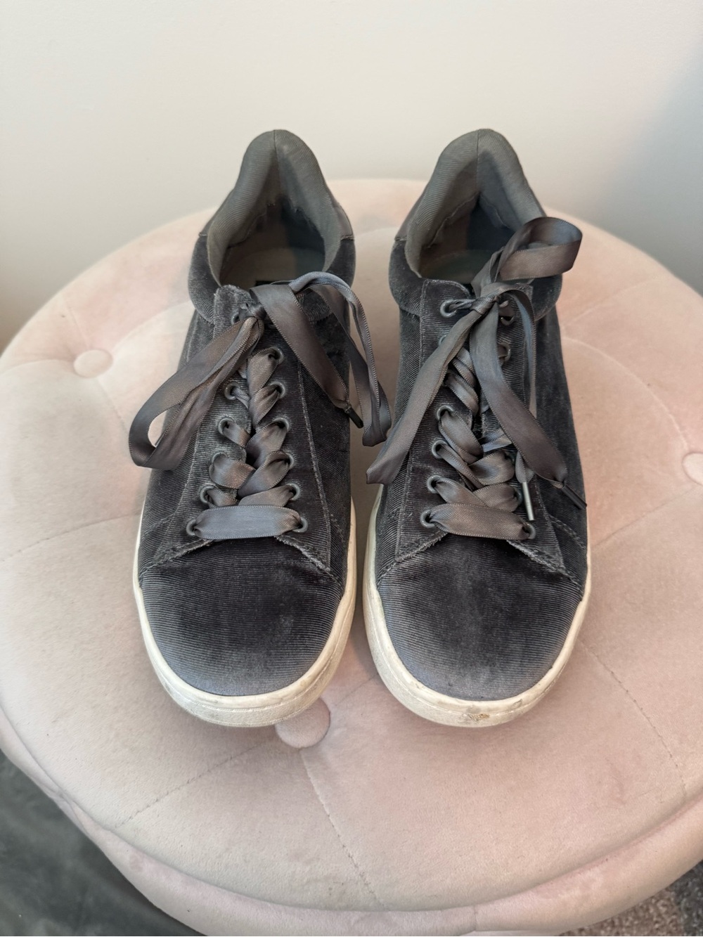 White House Black Market Women's Velvet Low-Top Sneakers in Charcoal Gray
